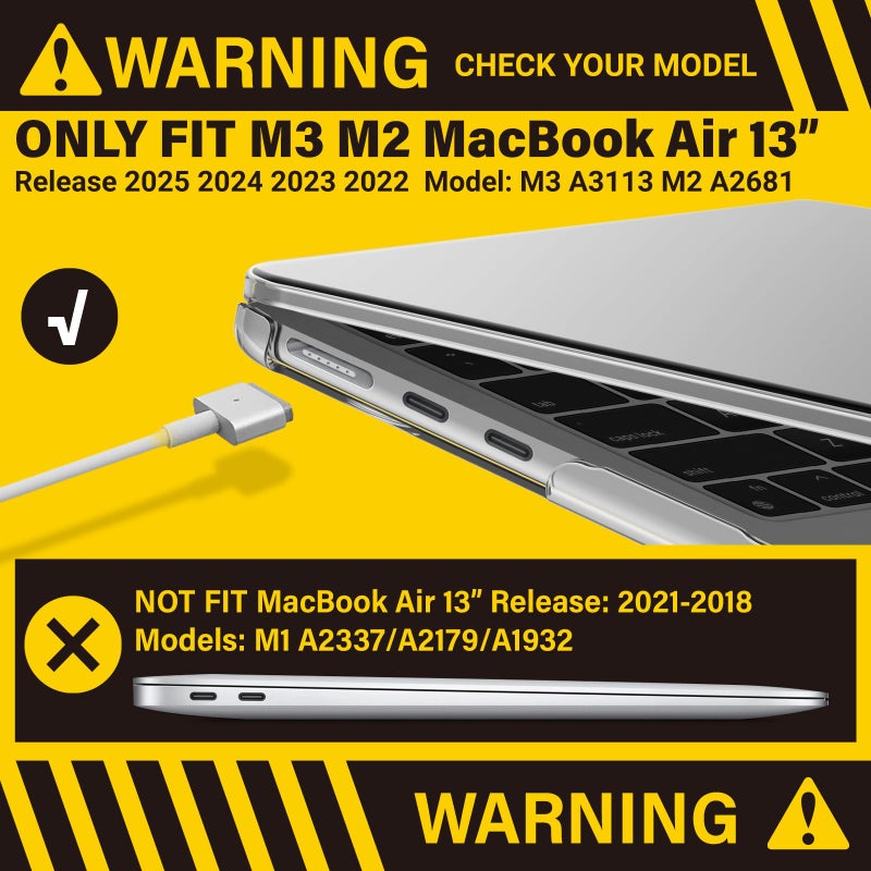 آي بينزر IBenzer متوافق مع حافظة 2025 2024 2023 2022 MacBook Air 13 بوصة M4 A3240 M3 A3113 M2 A2681 حافظة صلبة وغطاء لوحة مفاتيح وشاشة فيلم ونوع C لجهاز Mac Air 13.6 شفاف AT13-KK-CL+2TC - Image 3